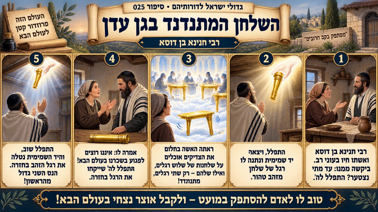תמונת סיכום — רבי חנינא בן דוסא: השלחן המתנדנד בגן עדן